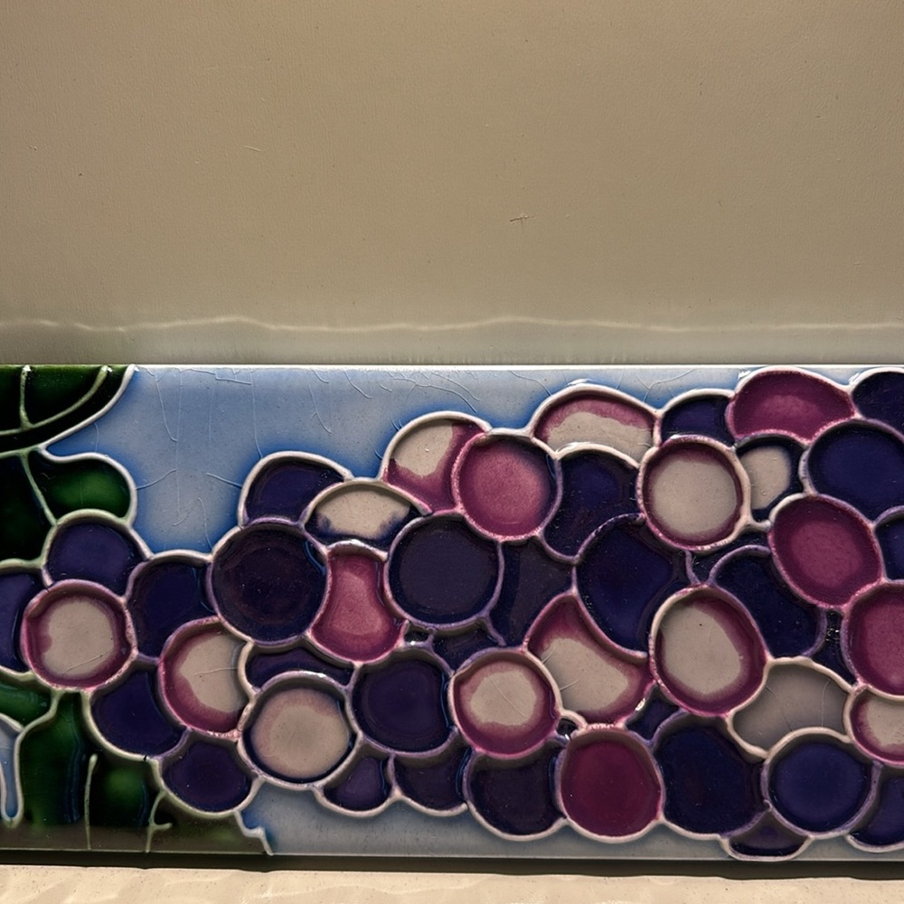 Vintage Ceramic Tile Featuring tube-lined/slip-trailed Grape &Vine Design.